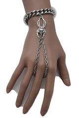 Silver Metal Hand Chain Bracelet Small Spider Skull Halloween