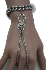 Silver Metal Hand Chain Bracelet Small Spider Skull Halloween