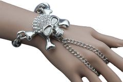 Silver Metal Hand Chain Wrist Bracelet Pirate Skeleton Skull