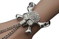 Silver Metal Hand Chain Wrist Bracelet Pirate Skeleton Skull