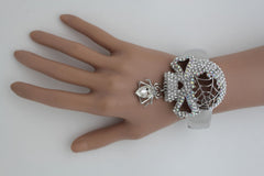 Silver Metal Hand Cuff Bracelet Skeleton Skull Pirate Spider Web Accessories