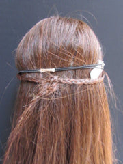 Silver Metal Head Chain Long Leaves Rhinestones Jewelry Hair