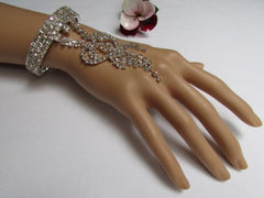 Silver Metal Heart Bracelet Multi Rhinestones Wedding Style