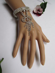 Silver Metal Heart Bracelet Multi Rhinestones Wedding Style