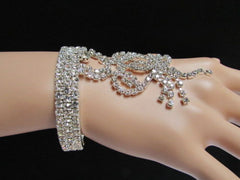 Silver Metal Heart Bracelet Multi Rhinestones Wedding Style