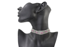 Silver Metal Neck Narrow Choker Necklace Pink Blue Green Butterfly
