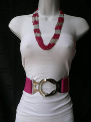 Silver Metal Red Silver Beads Chic 12" Drop Necklace African Style