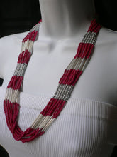 Silver Metal Red Silver Beads Chic 12" Drop Necklace African Style