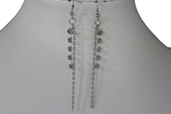 Silver Metal Wide Chain Wave Neck Back Front Long Necklace