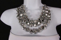 Silver Chain Plastic Beads 3 Strands 20" Long Shiny Necklace Earring