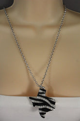 Silver Zebra Metal Chain Texas State Map Pendant Western Necklace