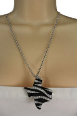 Silver Zebra Metal Chain Texas State Map Pendant Western Necklace
