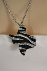 Silver Zebra Metal Chain Texas State Map Pendant Western Necklace