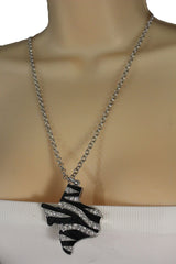 Silver Zebra Metal Chain Texas State Map Pendant Western Necklace