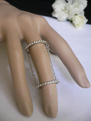 Hot Women Silver Metal Band Elastic Chic Fashion Double Ring Chain Rhinestones - alwaystyle4you - 1