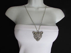 Ny Chic Women Silver Black Leopard Necklace Tiger Head Pendant Rhinestones Long - alwaystyle4you - 1