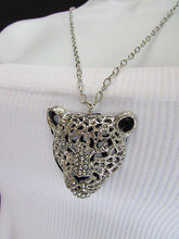 Ny Chic Women Silver Black Leopard Necklace Tiger Head Pendant Rhinestones Long - alwaystyle4you - 7