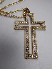 Wester Women Gold Metal Fashion Necklace Big Cross Pendant Silver Rhinestones 15 - alwaystyle4you - 4
