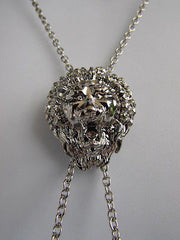 WOMEN SILVER CHAINS FASHION NECKLACE LION HEAD PENDANT 1"/1" EXTRA LONG 22" DROP - alwaystyle4you - 2