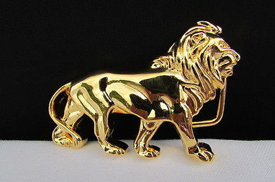 Women / Men Belt Buckle Fancy Shiny Gold Metal Fashion Buckle Big Lion Body 3"/2" For Thin Narrow Belts - alwaystyle4you - 2