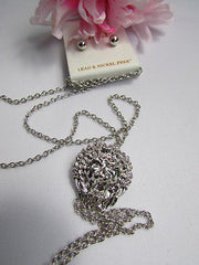WOMEN SILVER CHAINS FASHION NECKLACE LION HEAD PENDANT 1"/1" EXTRA LONG 22" DROP - alwaystyle4you - 4