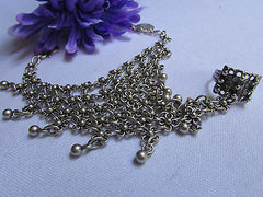 New Women Silver Flower Metal Chains Slave Bracelet Turkish Cuff Ring Hand Made - alwaystyle4you - 4