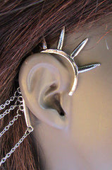 Brand New Trendy Fashion Women Silver Chain Spikes Cuff Earring To Hair Pin Headband Claw - alwaystyle4you - 2