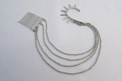 Brand New Trendy Fashion Women Silver Chain Spikes Cuff Earring To Hair Pin Headband Claw - alwaystyle4you - 3