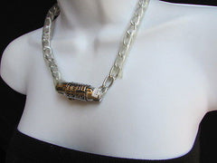 New Number Lock Women Chunky Silver Metal Trendy Punk Fashion Bikers Necklace - alwaystyle4you - 2