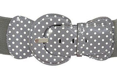 Stretch Waist Elastic White Polka Dots Round Buckle Belt