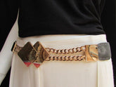 Gray / White / Black Waist Hip Stretch Back Belt Gold Chains Squares Metal Buckle New Women Fashion Accessories Size S M L - alwaystyle4you - 8