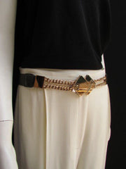 Gray / White / Black Waist Hip Stretch Back Belt Gold Chains Squares Metal Buckle New Women Fashion Accessories Size S M L - alwaystyle4you - 2