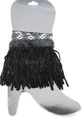 Diamond Accent Pattern Long Fringe Boots Toppers