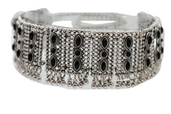 Women Antique Silver Metal Set Choker Short Necklace Black Beads