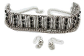 Women Antique Silver Metal Set Choker Short Necklace Black Beads
