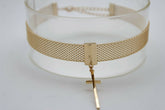 Women Gold Mesh Metal Short Fashion Skinny Choker Necklace Cross Charm Pendant