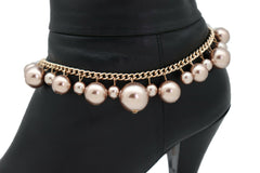 Gold Metal Chain Boot Bracelet Shoe Bronze Pearl Bead Charm
