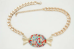 Women Gold Metal Chain Links Bulky Fashion Look Necklace Special Jewelry Candy