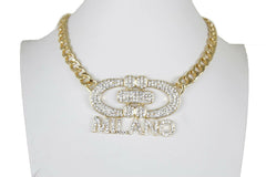Women Gold Metal Chain Short Necklace Milano Italy Pendant Bling