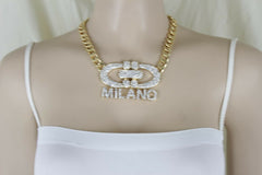Women Gold Metal Chain Short Necklace Milano Italy Pendant Bling