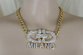 Women Gold Metal Chain Short Necklace Milano Italy Pendant Bling
