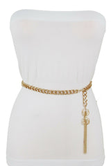 Women Gold Metal Chain Skinny Hip Waist Fashion Belt Spider Fringes Charm XS S M