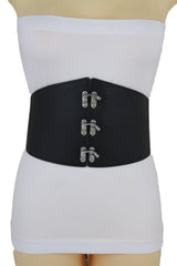 Women Black Wide Corset Belt Hip High Waist Wide Elastic Dressy Hook Size L XL XXL