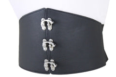 Women Black Wide Corset Belt Hip High Waist Wide Elastic Dressy Hook Size L XL XXL