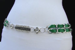 Silver Metal Chains Black Blue Red Orange Yellow Green Shiny Fabric + Rhinestones Hip High Waist Thin Belt New Women Fashion Accessories S - XL - alwaystyle4you - 4