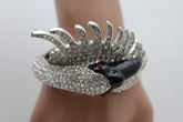 Silver Metal Cuff Bracelet Big Black Swan Duck Rhinestones Women Fashion Jewelry Accessories - alwaystyle4you - 1