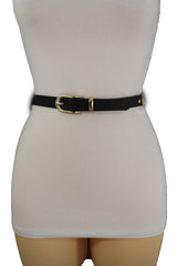 Faux Leather & Gold Metal Chain Links Skinny Belt S M