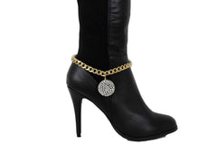 Gold Metal Chain Links Boot Bracelet Shoe Anklet Bling Disco Ball Charm