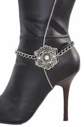 Silver Metal Chain Anklet Shoe Antique Charm Beads Boot Bracelet