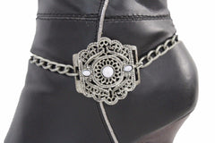 Silver Metal Chain Anklet Shoe Antique Charm Beads Boot Bracelet
